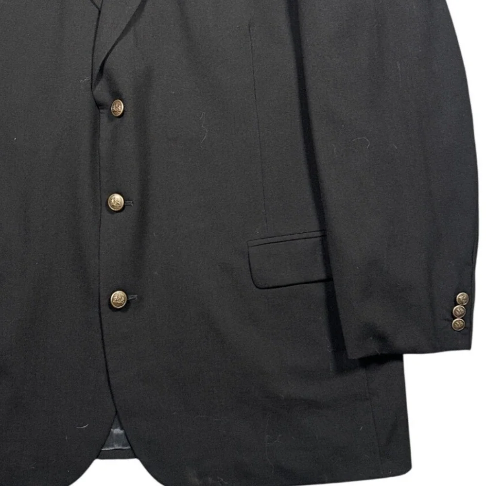 Stafford Traveler Plus Blazer Mens 48XL Black Worsted Wool 3-Button Gold Buttons